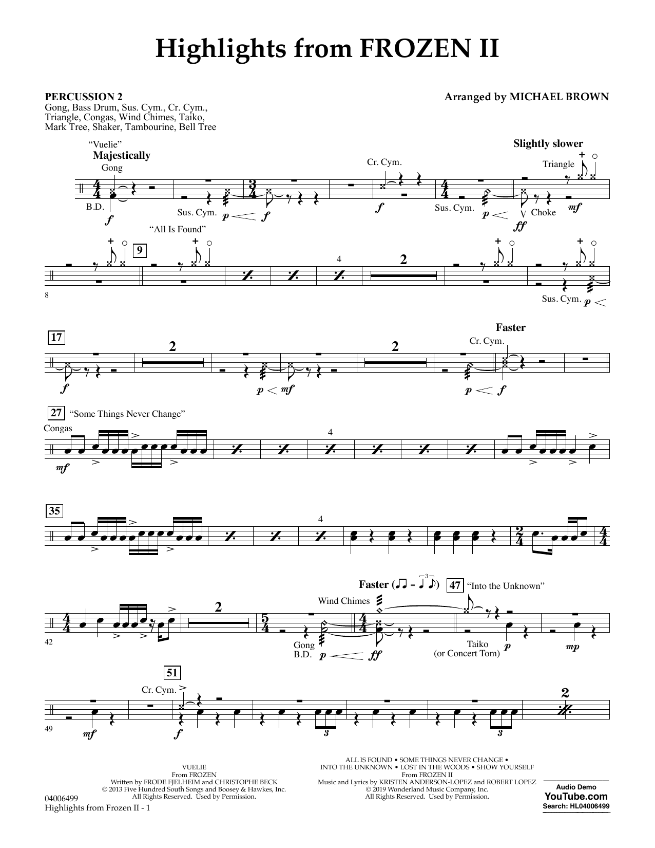 Kristen Anderson-Lopez & Robert Lopez Highlights from Disney's Frozen 2 (arr. Michael Brown) - Percussion 2 sheet music notes and chords arranged for Concert Band