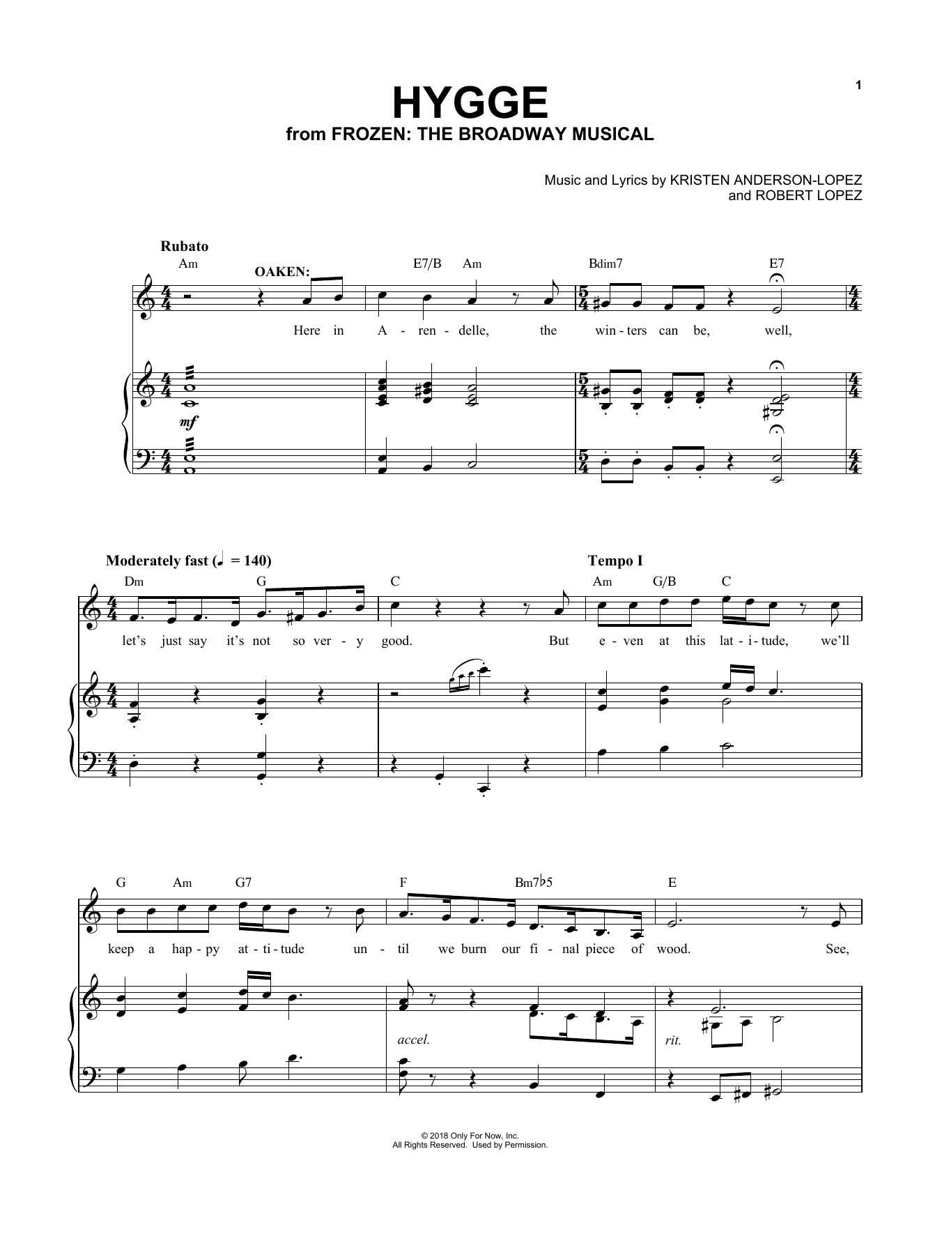 Kristen Anderson-Lopez & Robert Lopez Hygge sheet music notes and chords arranged for Piano & Vocal