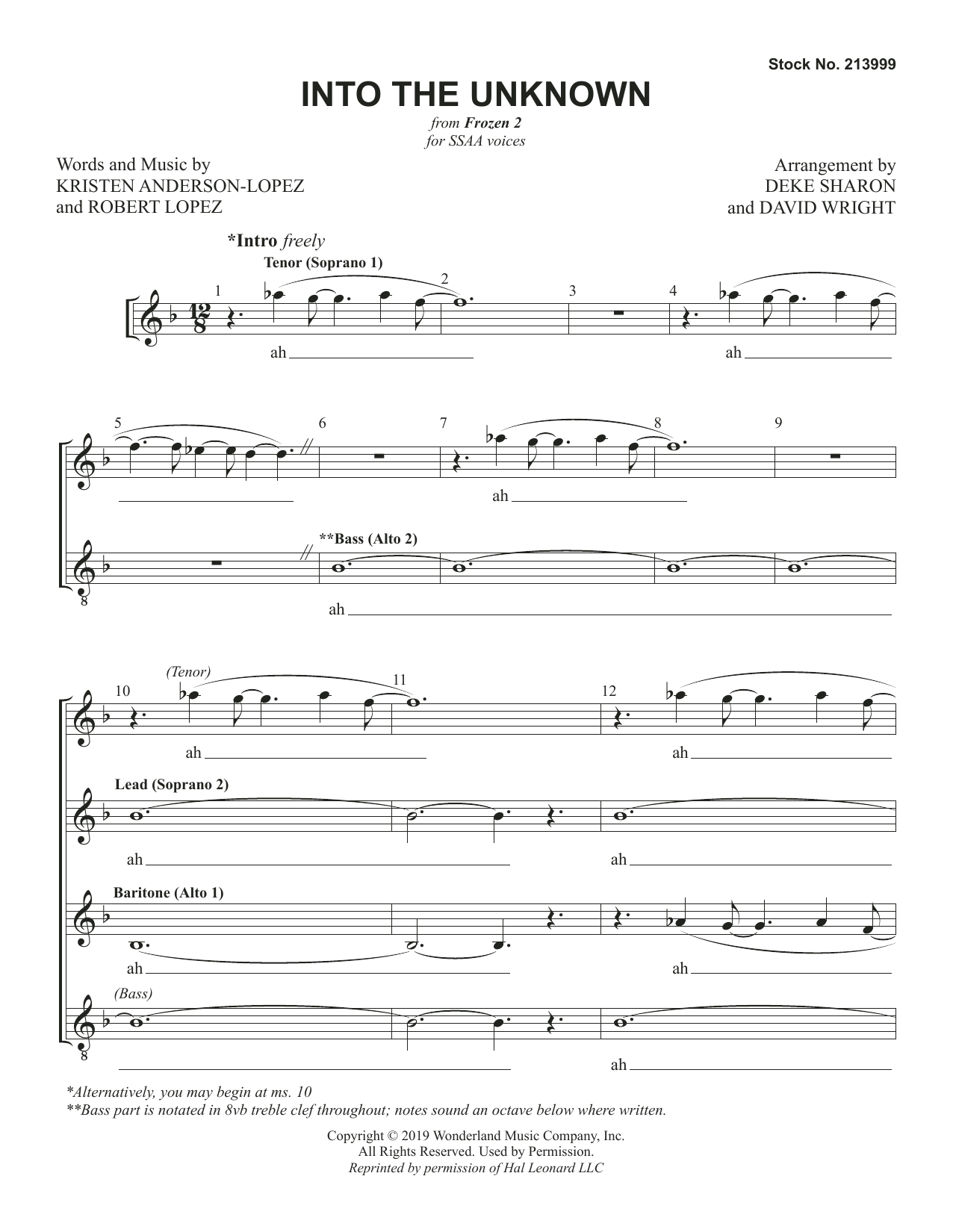 Kristen Anderson-Lopez & Robert Lopez Into the Unknown (from Frozen 2) (arr. Deke Sharon & David Wright) sheet music notes and chords arranged for TTBB Choir