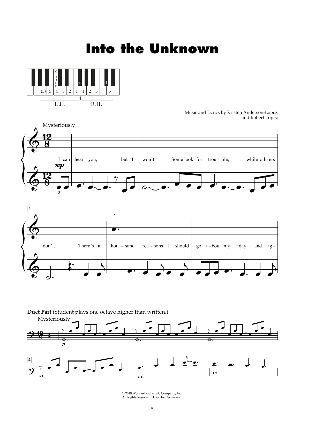 Kristen Anderson-Lopez & Robert Lopez Into The Unknown (from Frozen 2) sheet music notes and chords arranged for Mallet Solo