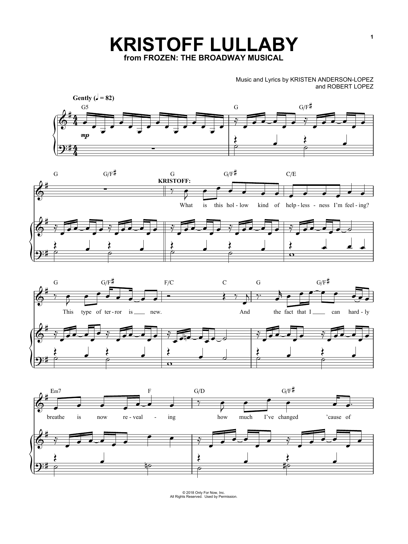 Kristen Anderson-Lopez & Robert Lopez Kristoff Lullaby sheet music notes and chords arranged for Piano & Vocal