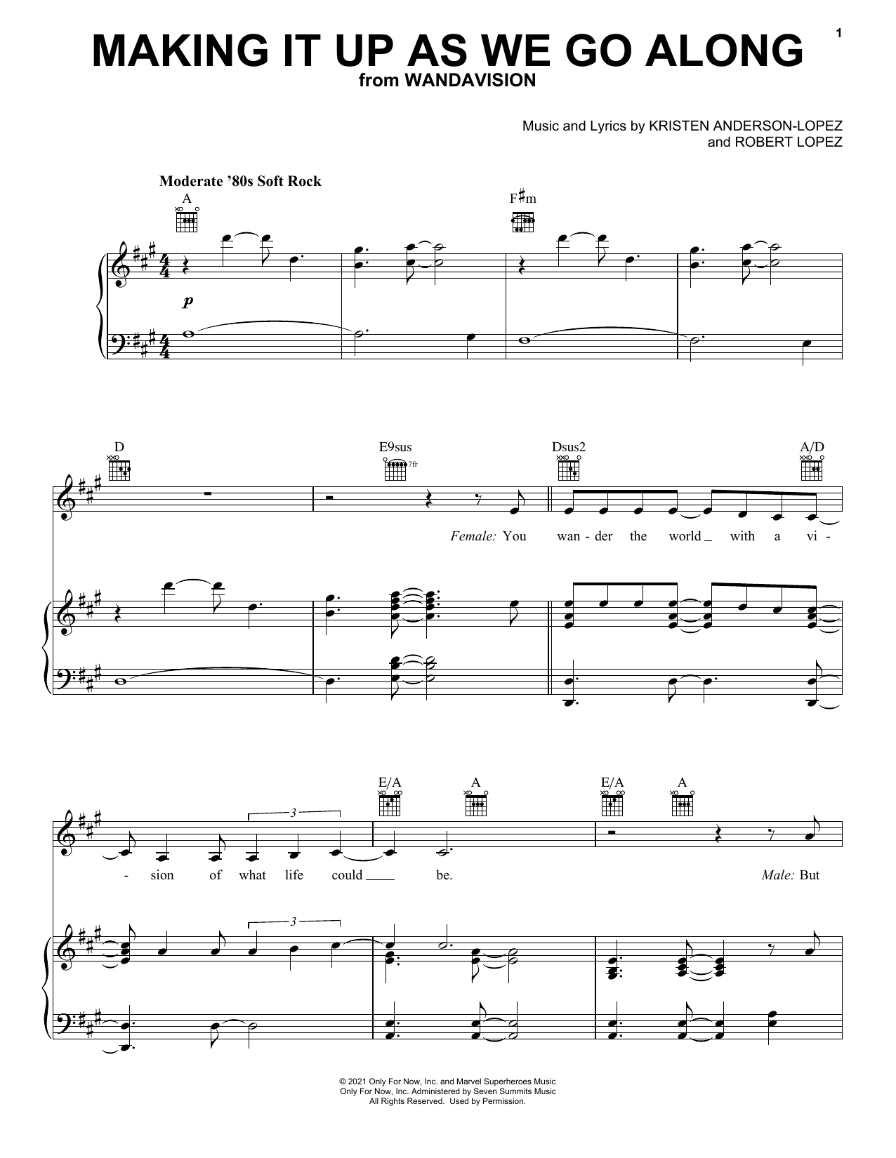 Kristen Anderson-Lopez & Robert Lopez Making It Up As We Go Along (from WandaVision) sheet music notes and chords arranged for Piano, Vocal & Guitar Chords (Right-Hand Melody)
