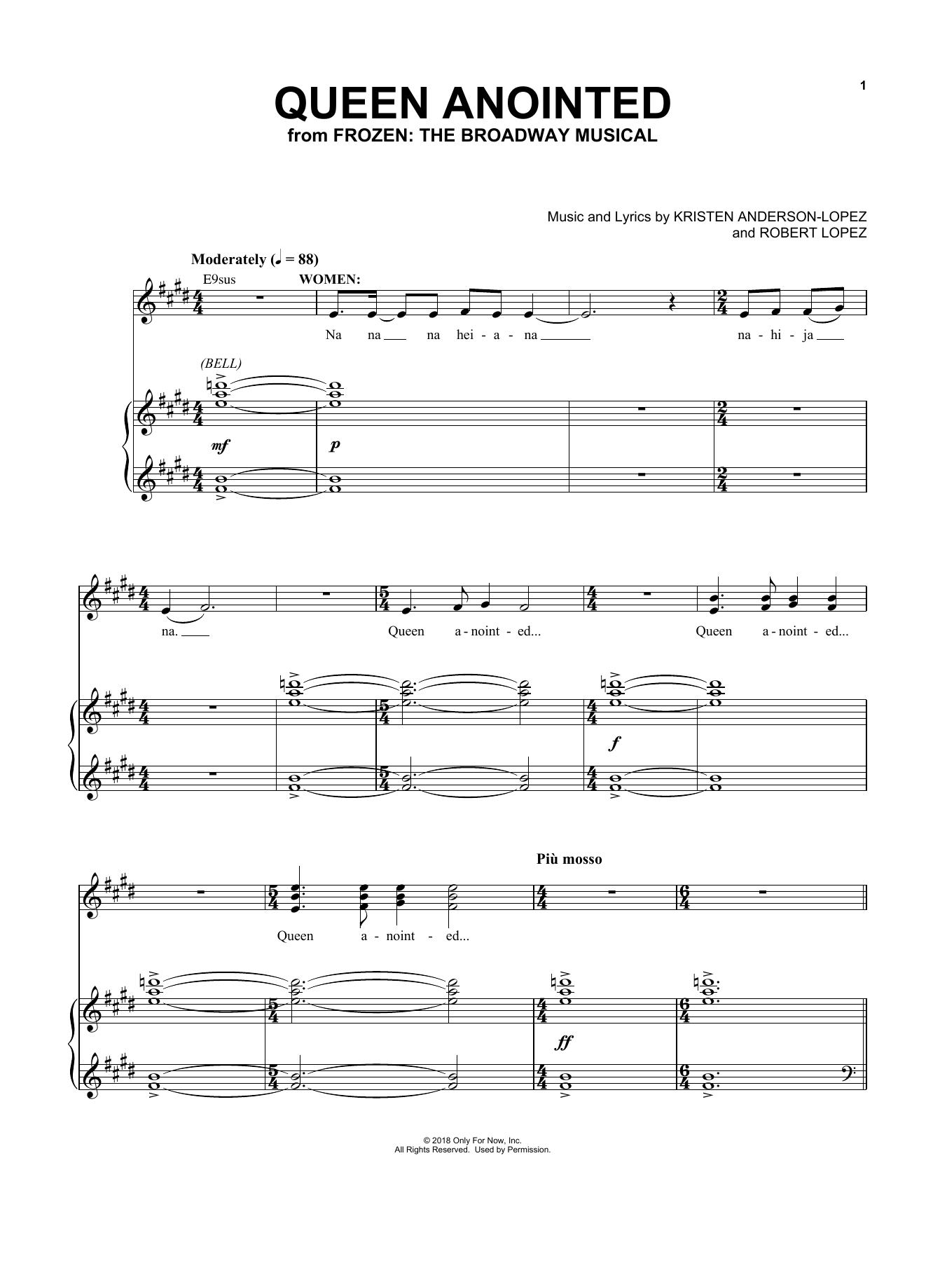 Kristen Anderson-Lopez & Robert Lopez Queen Anointed sheet music notes and chords arranged for Piano & Vocal