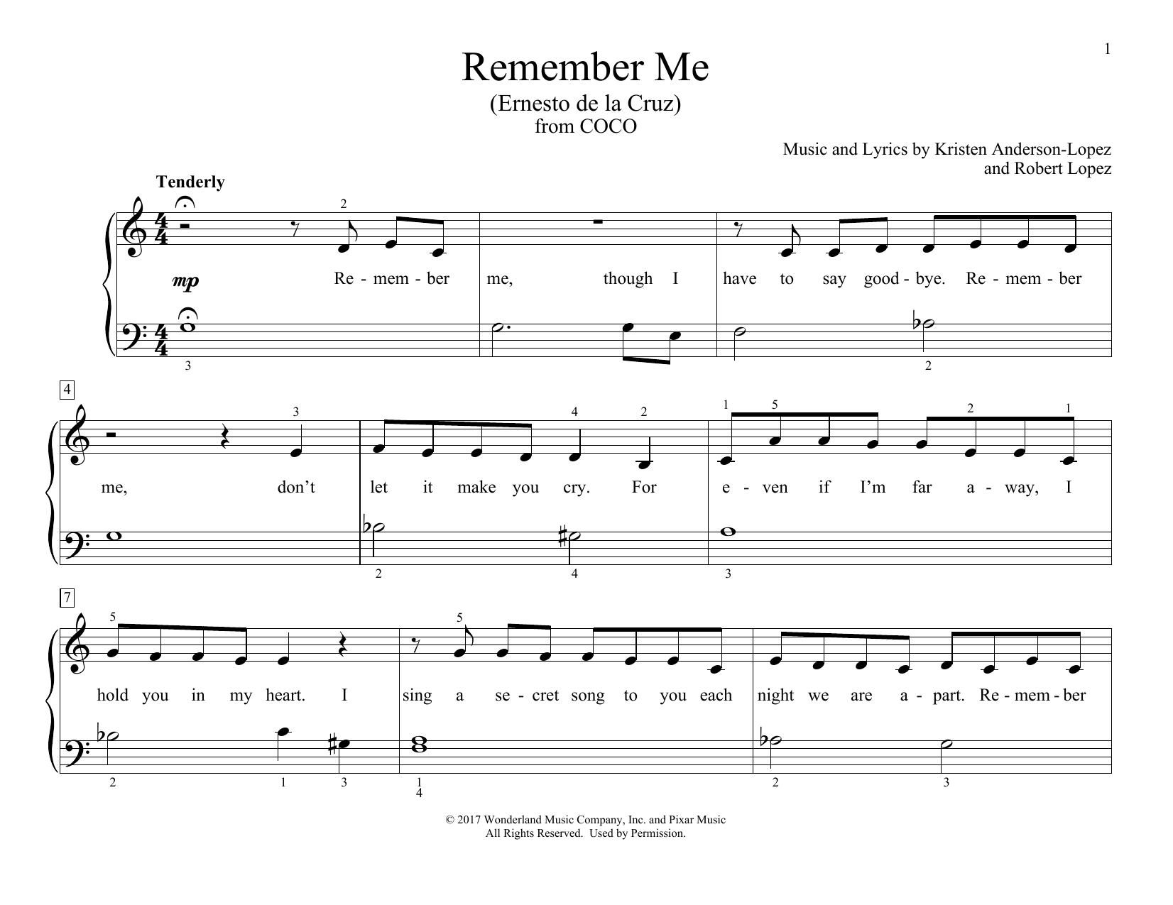 Kristen Anderson-Lopez & Robert Lopez Remember Me (Ernesto de la Cruz) (from Coco) (arr. Christopher Hussey) sheet music notes and chords arranged for Educational Piano