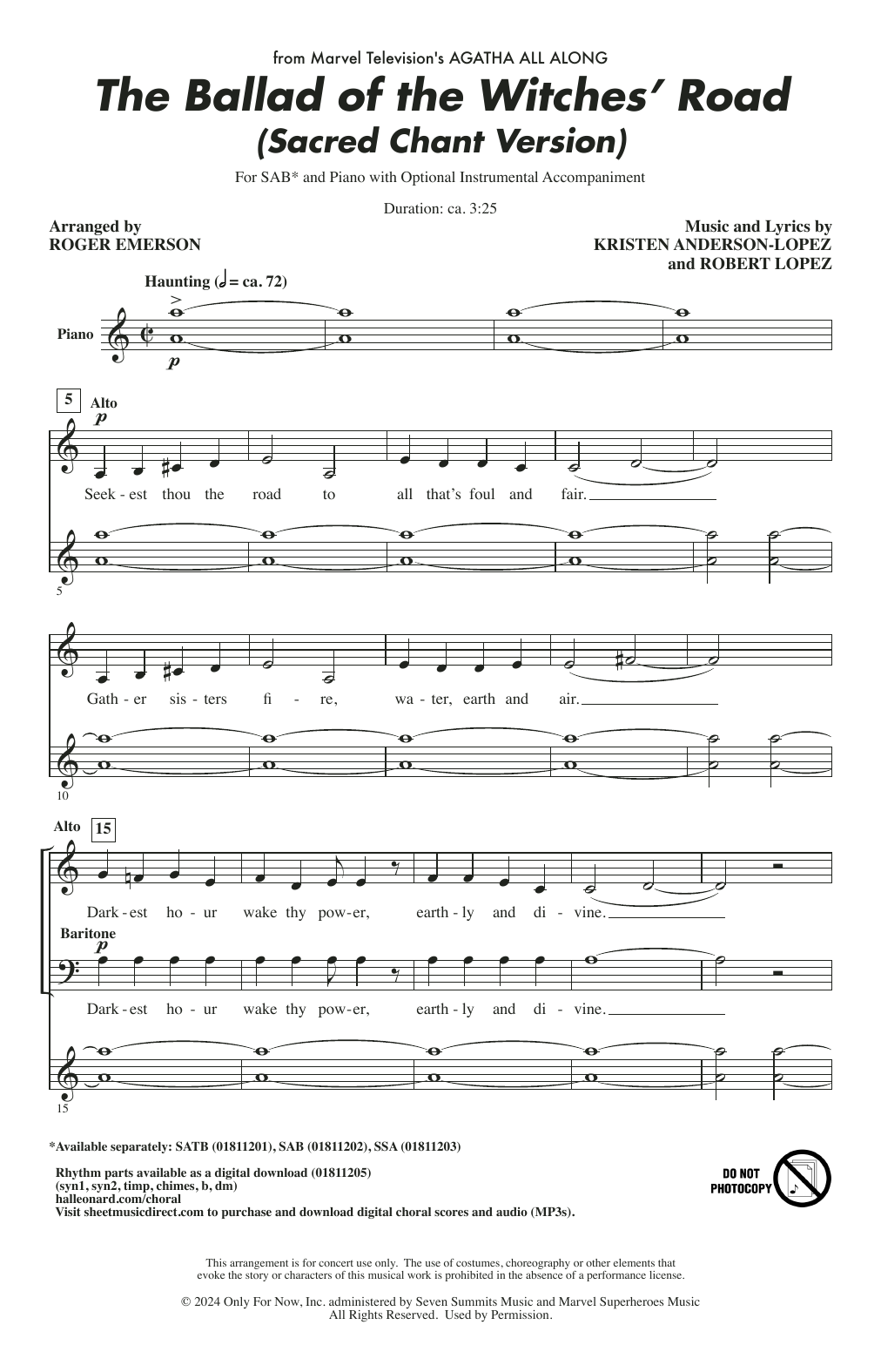 Kristen Anderson-Lopez & Robert Lopez The Ballad Of The Witches' Road (Sacred Chant Version) (arr. Roger Emerson) sheet music notes and chords arranged for SSA Choir