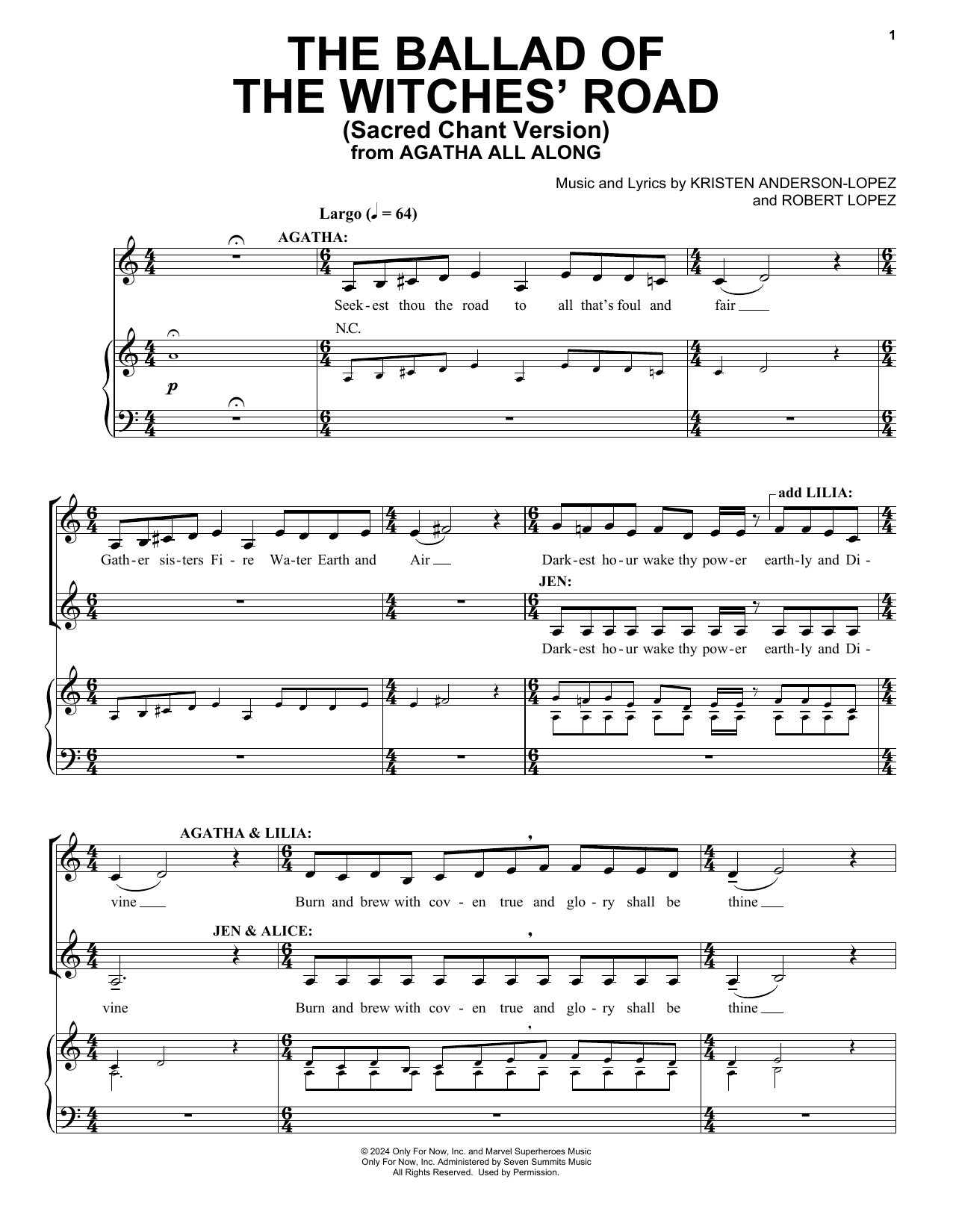 Kristen Anderson-Lopez & Robert Lopez The Ballad Of The Witches' Road (Sacred Chant Version) (from Agatha All Along) sheet music notes and chords arranged for Piano & Vocal