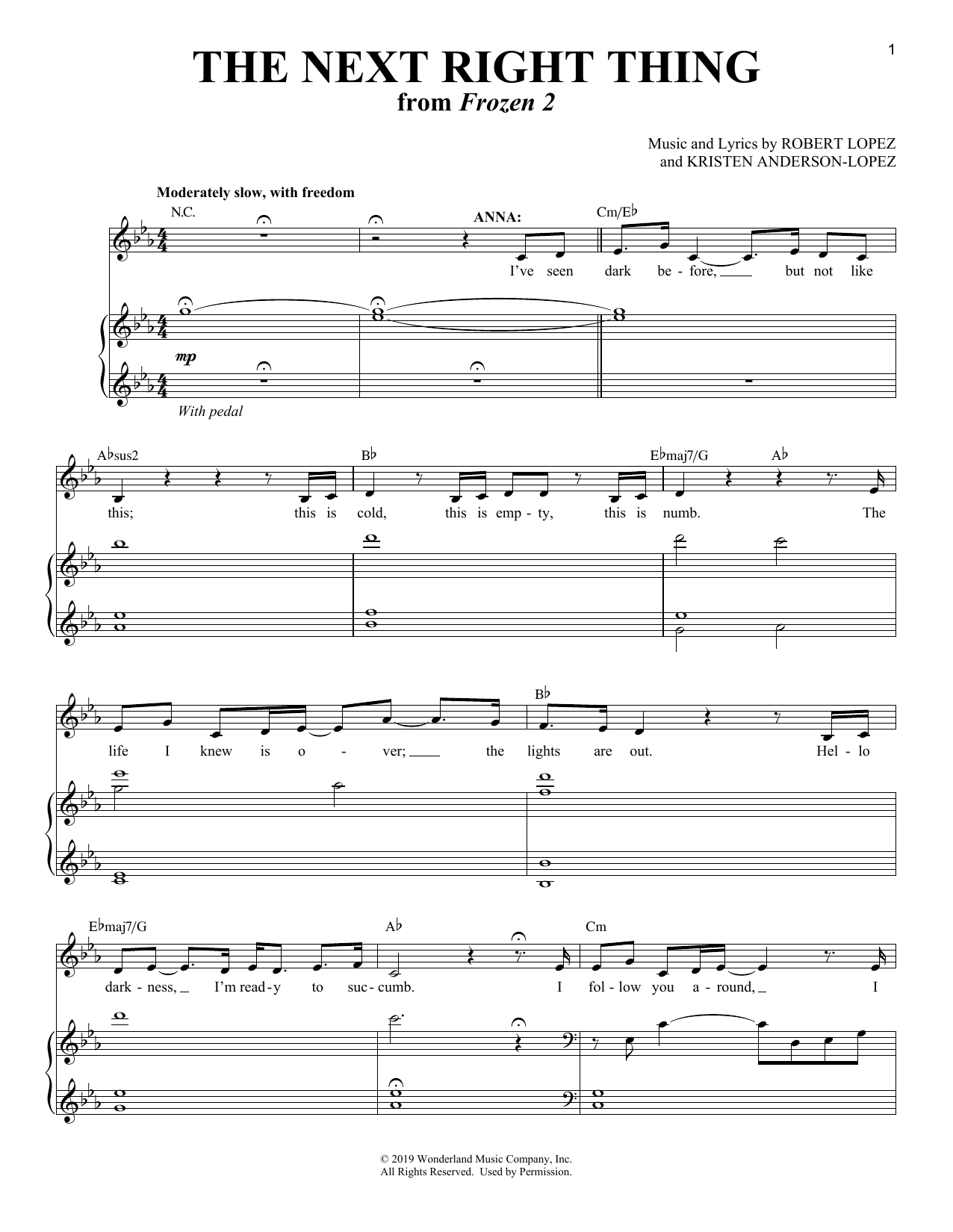 Kristen Anderson-Lopez & Robert Lopez The Next Right Thing (from Frozen 2) sheet music notes and chords arranged for Piano & Vocal