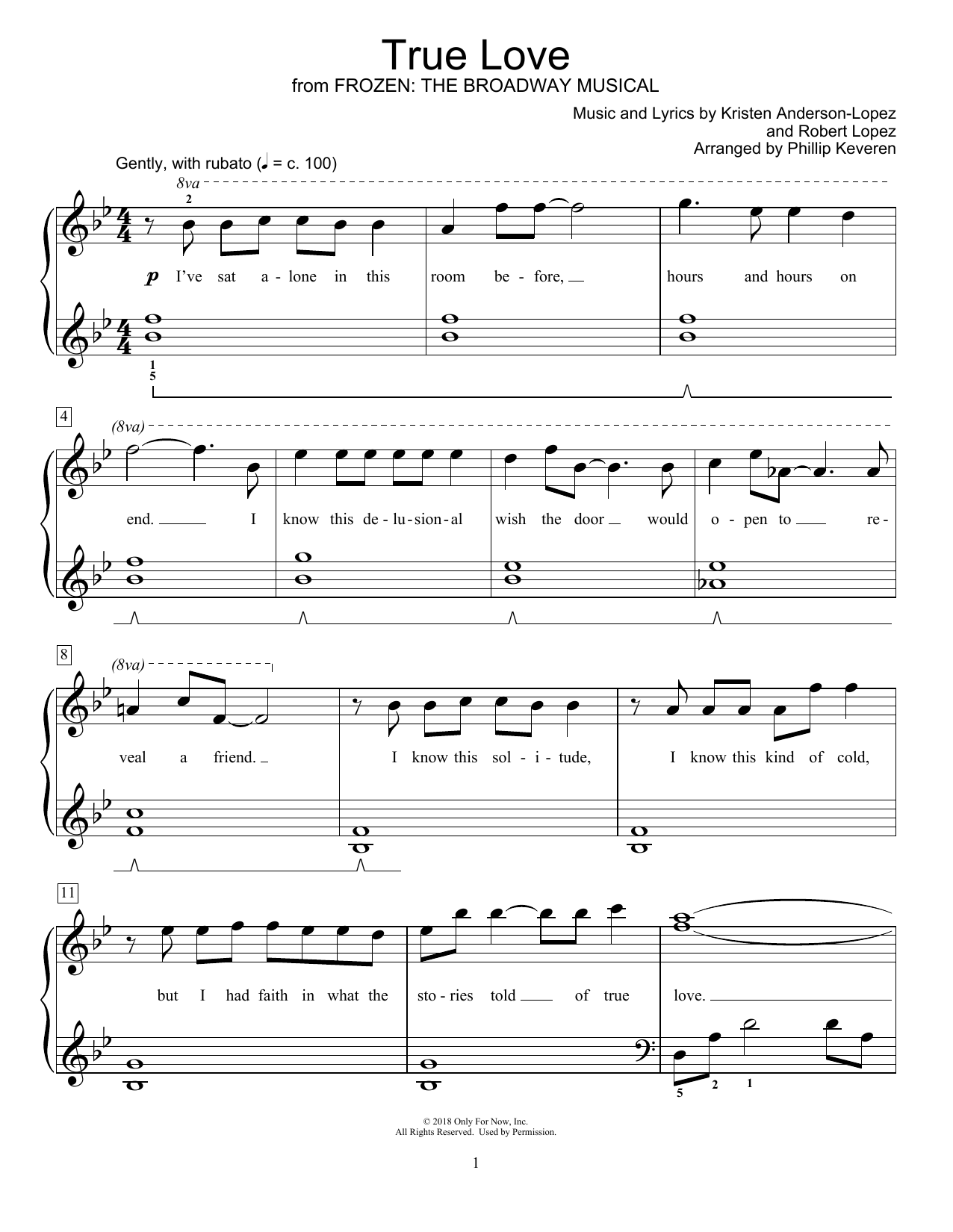 Kristen Anderson-Lopez & Robert Lopez True Love (from Frozen: The Broadway Musical) (arr. Phillip Keveren) sheet music notes and chords arranged for Educational Piano