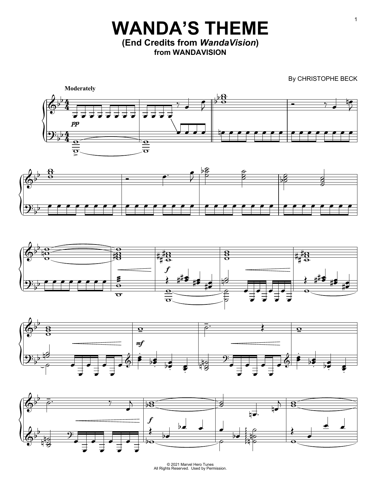 Kristen Anderson-Lopez & Robert Lopez Wanda's Theme (End Credits from WandaVision) sheet music notes and chords arranged for Piano Solo