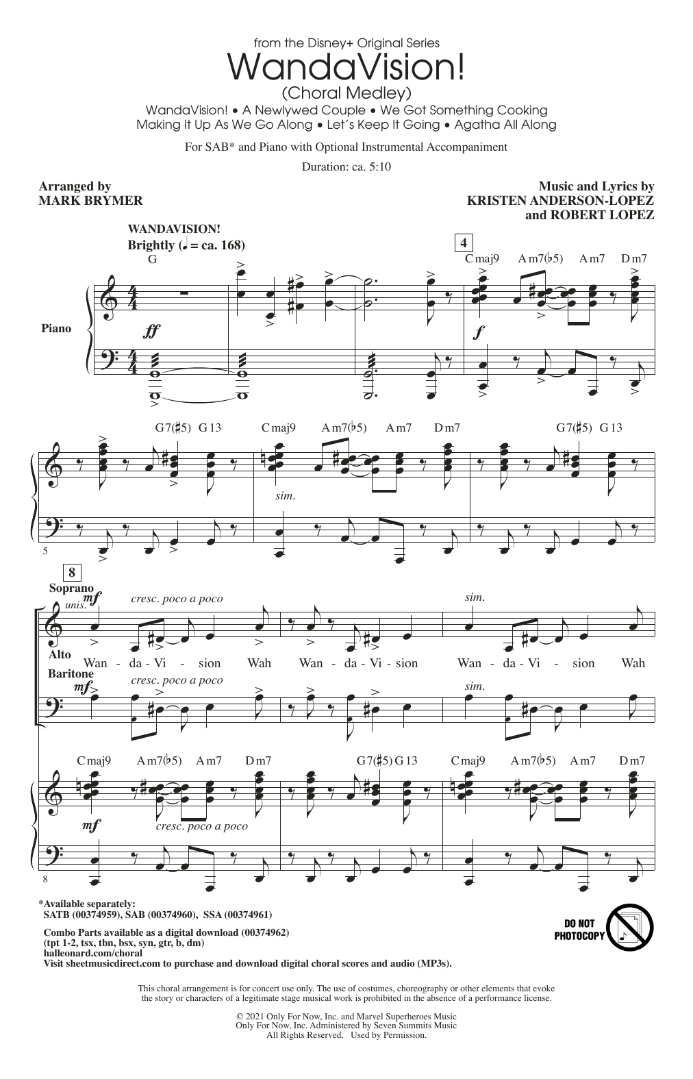 Kristen Anderson-Lopez & Robert Lopez WandaVision! (Choral Medley) (arr. Mark Brymer) sheet music notes and chords arranged for SATB Choir