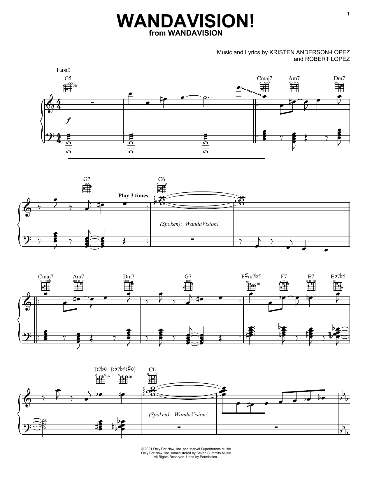Kristen Anderson-Lopez & Robert Lopez WandaVision! sheet music notes and chords arranged for Piano, Vocal & Guitar Chords (Right-Hand Melody)