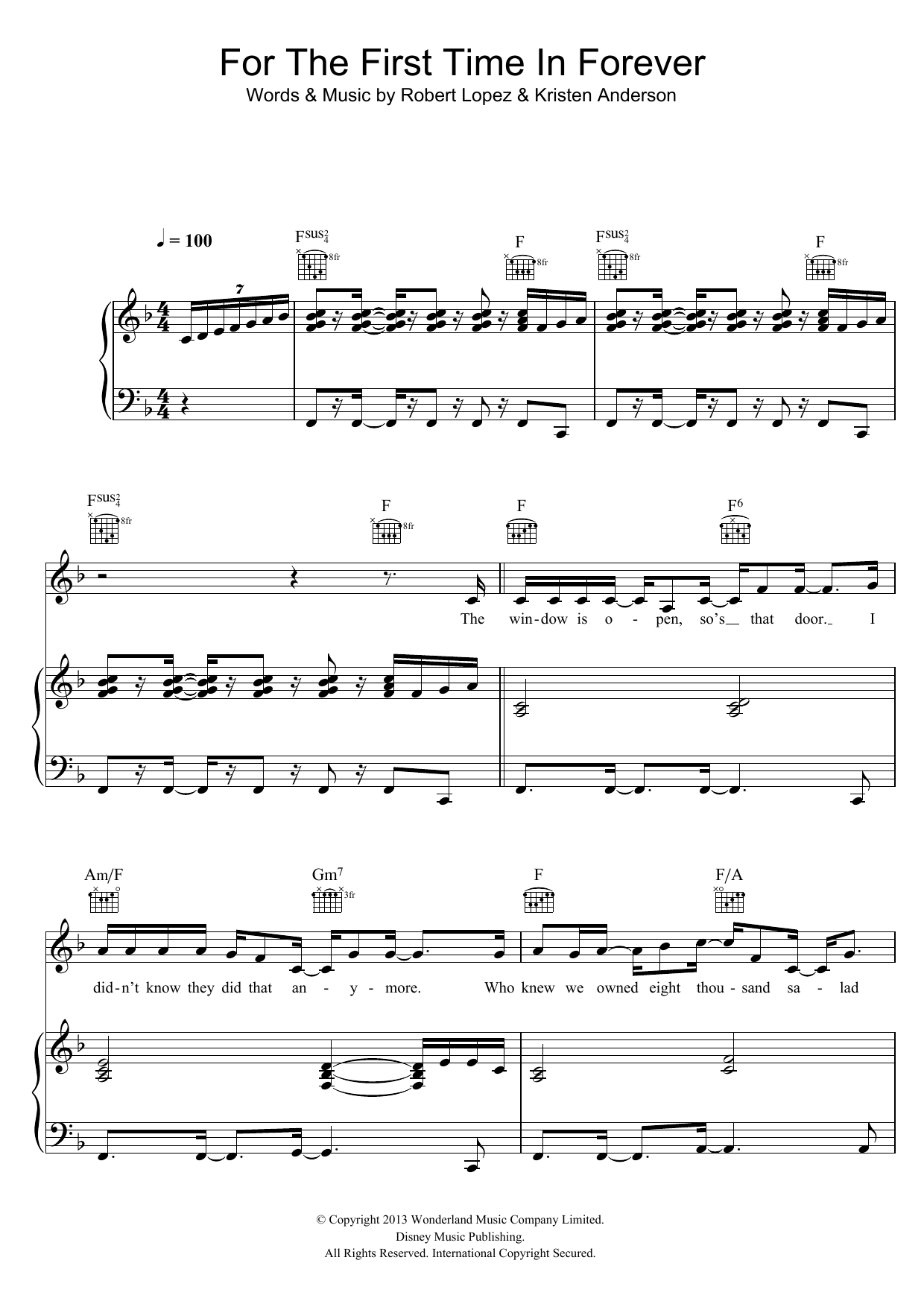 Kristen Bell & Idina Menzel For The First Time In Forever (from Frozen) sheet music notes and chords arranged for Piano & Vocal