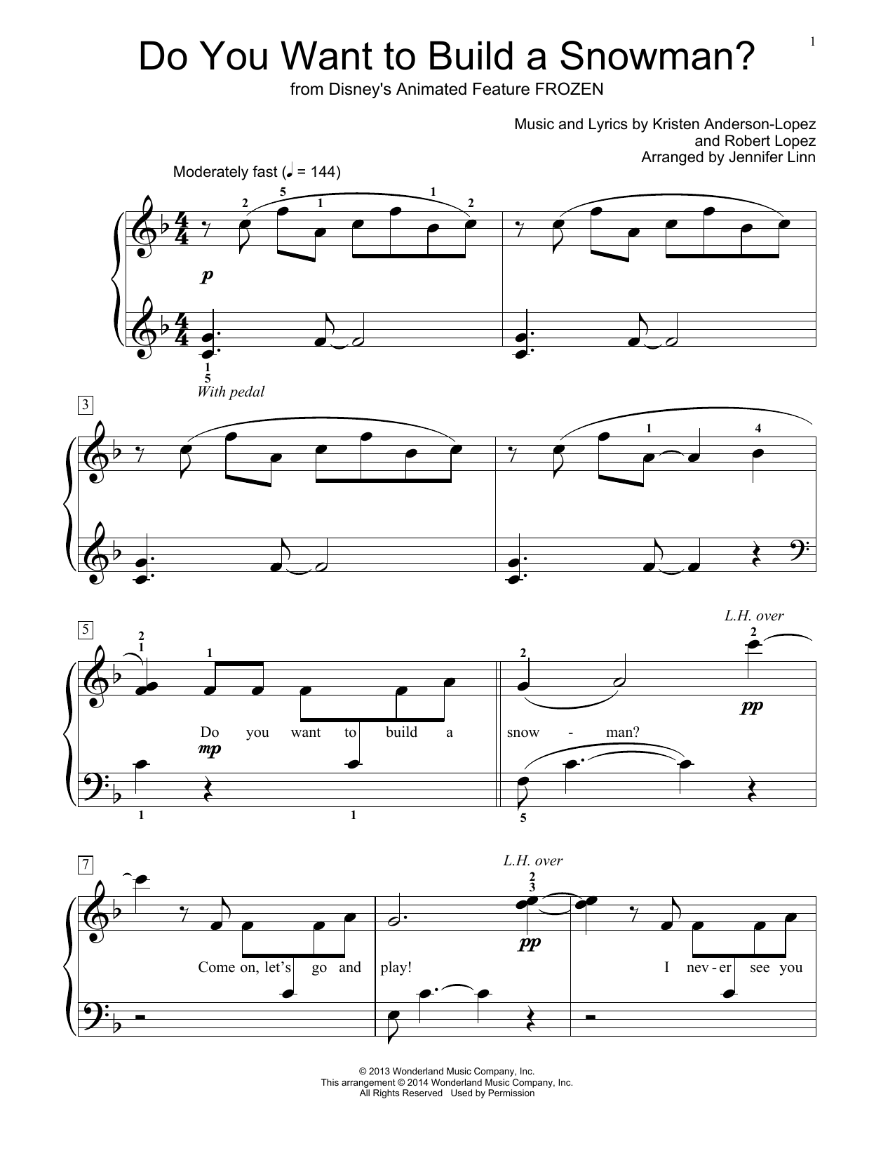 Kristen Bell, Agatha Lee Monn & Katie Lopez Do You Want To Build A Snowman? (from Frozen) (arr. Jennifer Linn) sheet music notes and chords arranged for Educational Piano