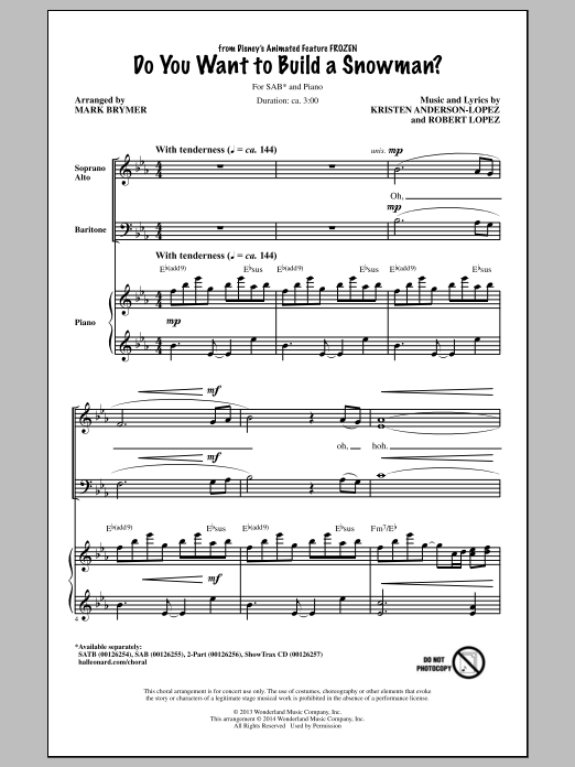 Kristen Bell, Agatha Lee Monn & Katie Lopez Do You Want To Build A Snowman? (from Frozen) (arr. Mark Brymer) sheet music notes and chords arranged for 2-Part Choir