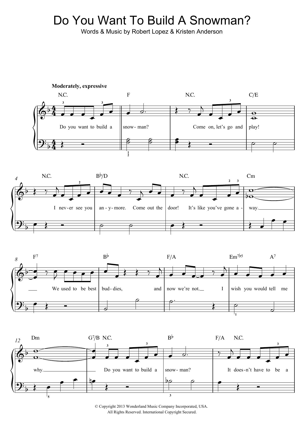 Kristen Bell, Agatha Lee Monn & Katie Lopez Do You Want To Build A Snowman? (from Frozen) sheet music notes and chords arranged for Piano & Vocal