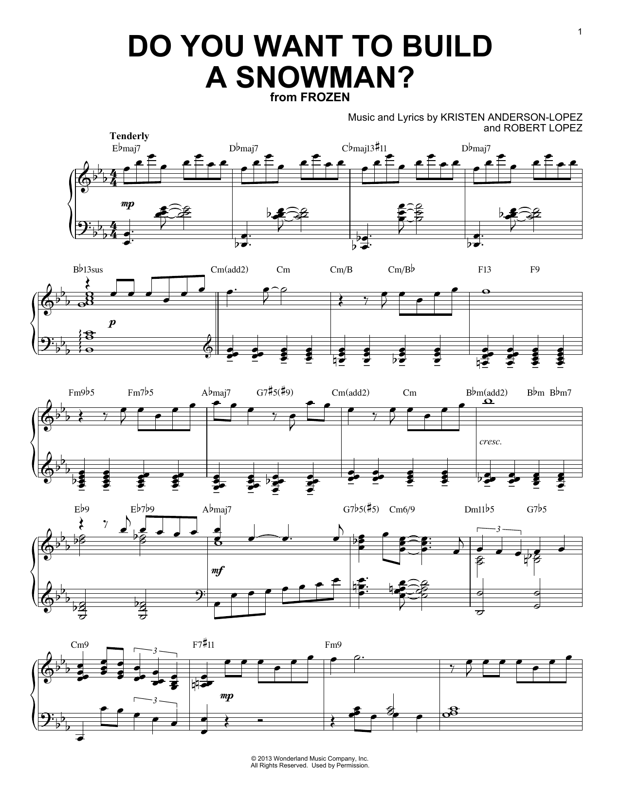 Kristen Bell, Agatha Lee Monn & Katie Lopez Do You Want To Build A Snowman? [Jazz version] (from Frozen) (arr. Brent Edstrom) sheet music notes and chords arranged for Piano Solo
