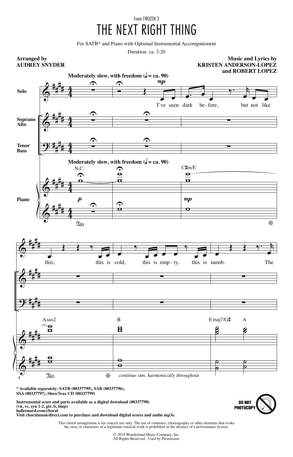 Kristen Bell The Next Right Thing (from Disney's Frozen 2) (arr. Audrey Snyder) sheet music notes and chords arranged for SSA Choir