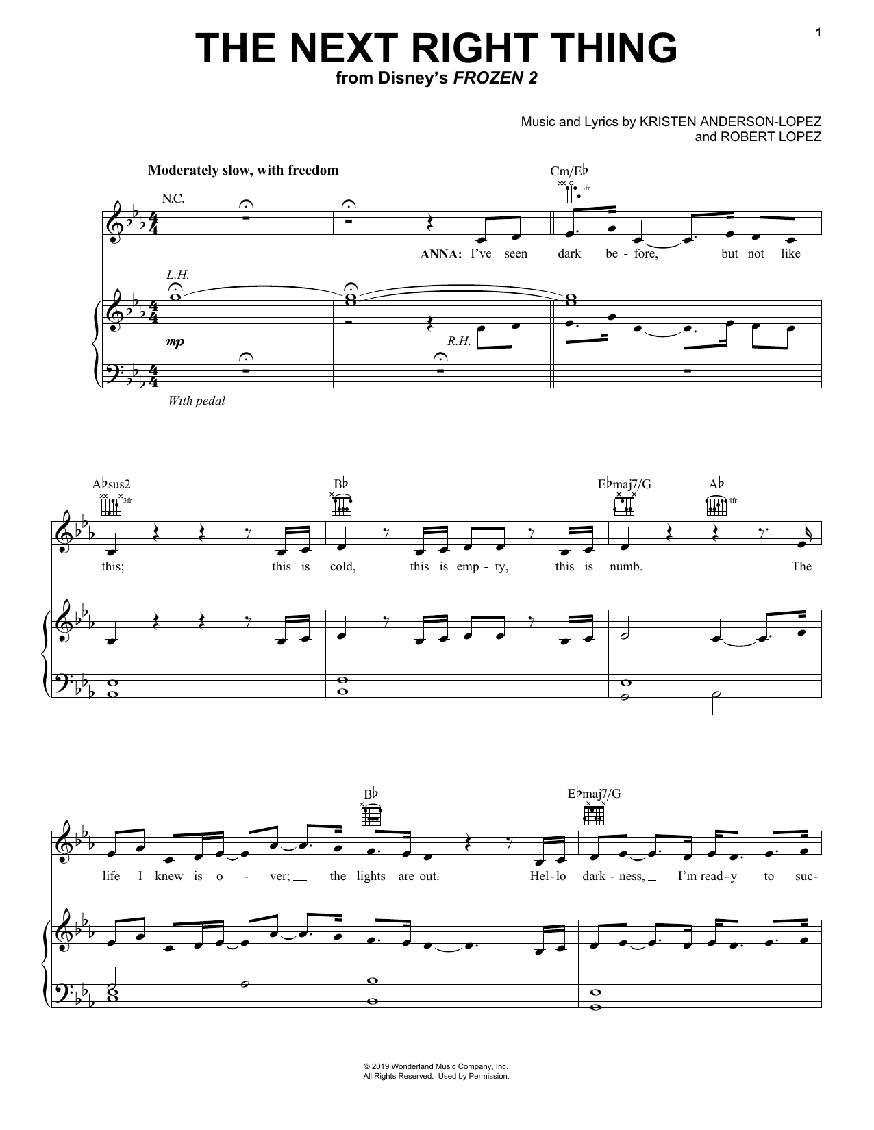 Kristen Bell The Next Right Thing (from Disney's Frozen 2) sheet music notes and chords arranged for 5-Finger Piano