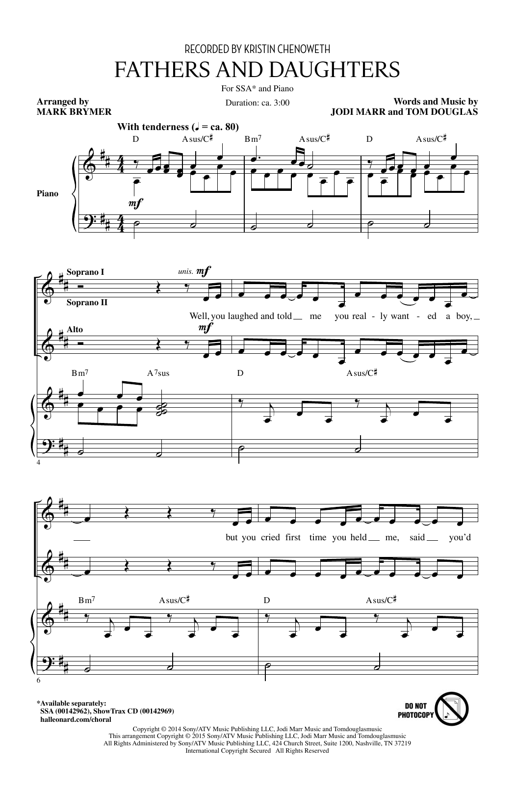 Mark Brymer Fathers And Daughters sheet music notes and chords arranged for SSA Choir