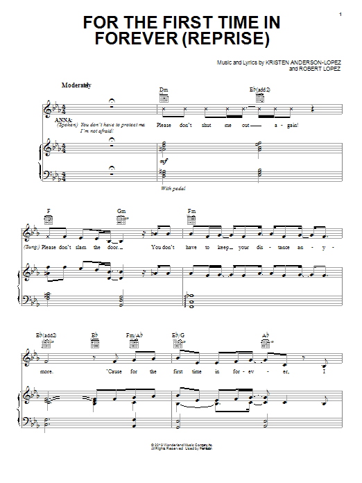 Kristen Bell & Idina Menzel For The First Time In Forever (Reprise) (from Disney's Frozen) sheet music notes and chords. Download Printable PDF.