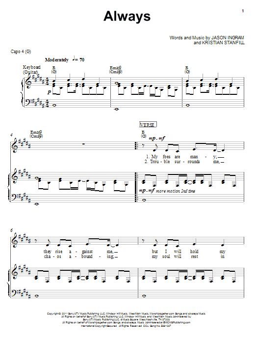 Kristian Stanfill Always sheet music notes and chords arranged for Piano, Vocal & Guitar Chords (Right-Hand Melody)