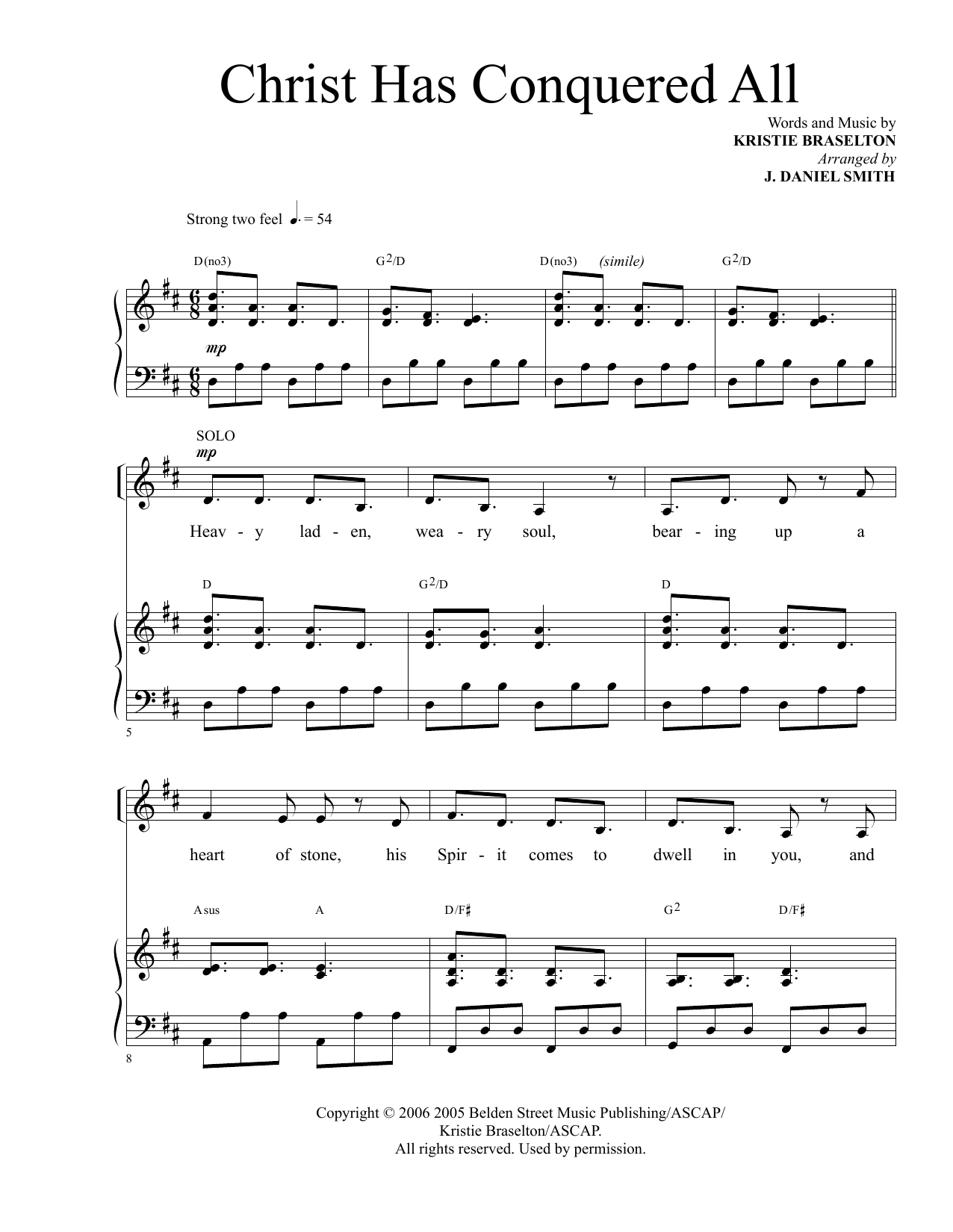 Kristie Braselton Christ Has Conquered All (arr. J. Daniel Smith) sheet music notes and chords arranged for SATB Choir