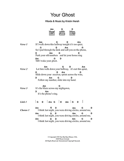 Kristin Hersh Your Ghost sheet music notes and chords arranged for Guitar Chords/Lyrics