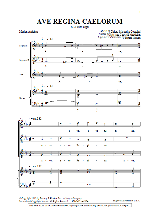 Kristina MacMullen Ave Regina Caelorum sheet music notes and chords arranged for SSA Choir