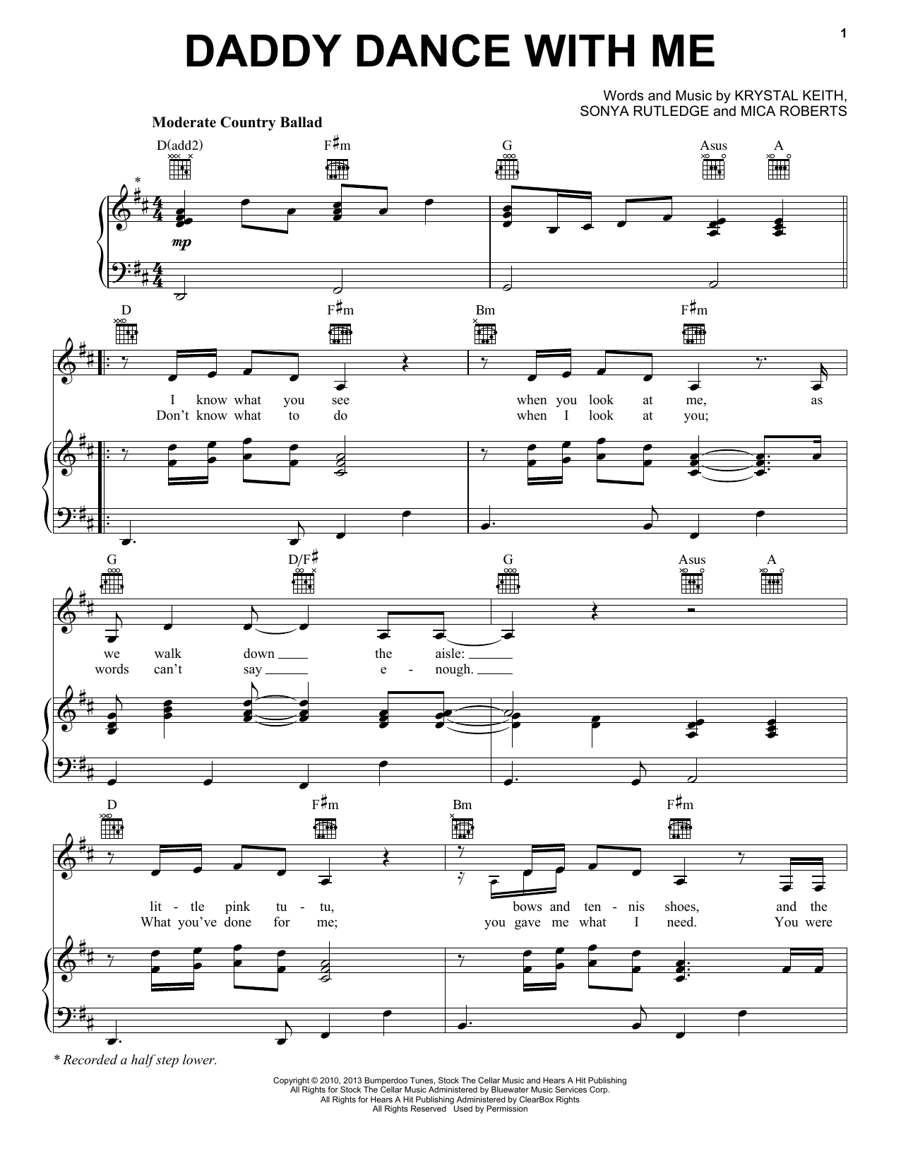 Krystal Keith Daddy Dance With Me sheet music notes and chords arranged for Piano, Vocal & Guitar Chords (Right-Hand Melody)