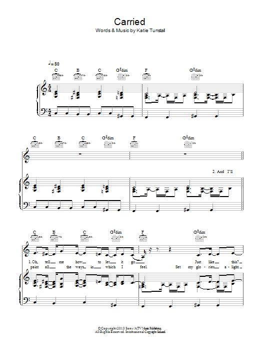 KT Tunstall Carried sheet music notes and chords arranged for Piano, Vocal & Guitar Chords