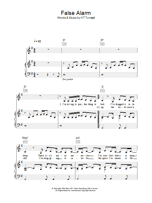 KT Tunstall False Alarm sheet music notes and chords arranged for Piano, Vocal & Guitar Chords
