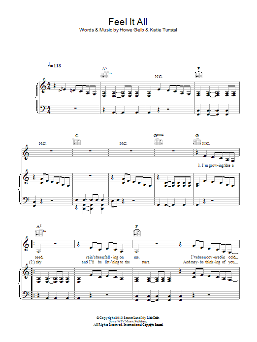 KT Tunstall Feel It All sheet music notes and chords arranged for Piano, Vocal & Guitar Chords