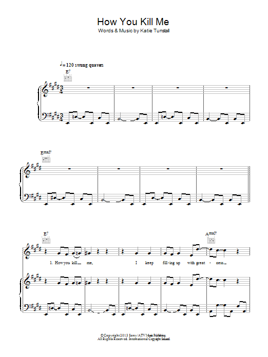 KT Tunstall How You Kill Me sheet music notes and chords arranged for Piano, Vocal & Guitar Chords