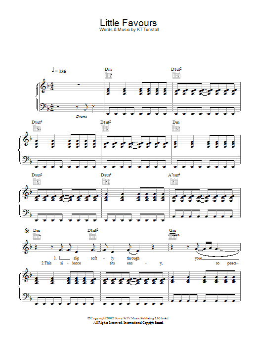 KT Tunstall Little Favours sheet music notes and chords arranged for Piano, Vocal & Guitar Chords