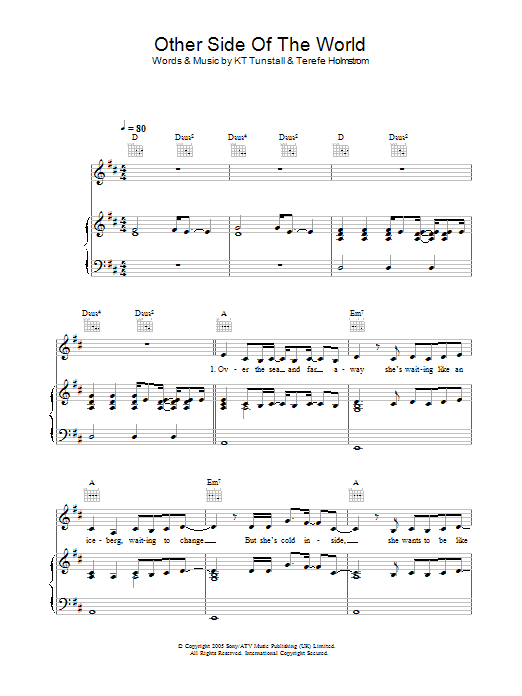KT Tunstall Other Side Of The World sheet music notes and chords arranged for Piano, Vocal & Guitar Chords
