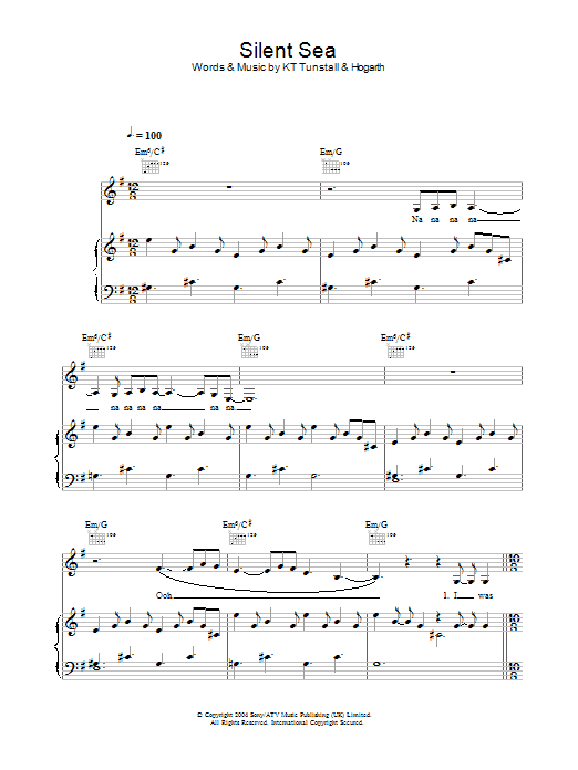 KT Tunstall Silent Sea sheet music notes and chords arranged for Guitar Chords/Lyrics