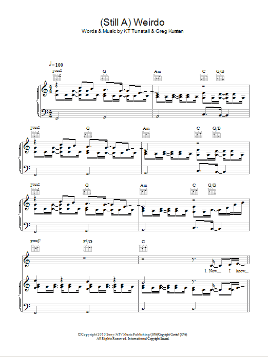 KT Tunstall (Still A) Weirdo sheet music notes and chords arranged for Piano, Vocal & Guitar Chords