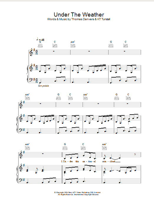 KT Tunstall Under The Weather sheet music notes and chords arranged for Piano, Vocal & Guitar Chords