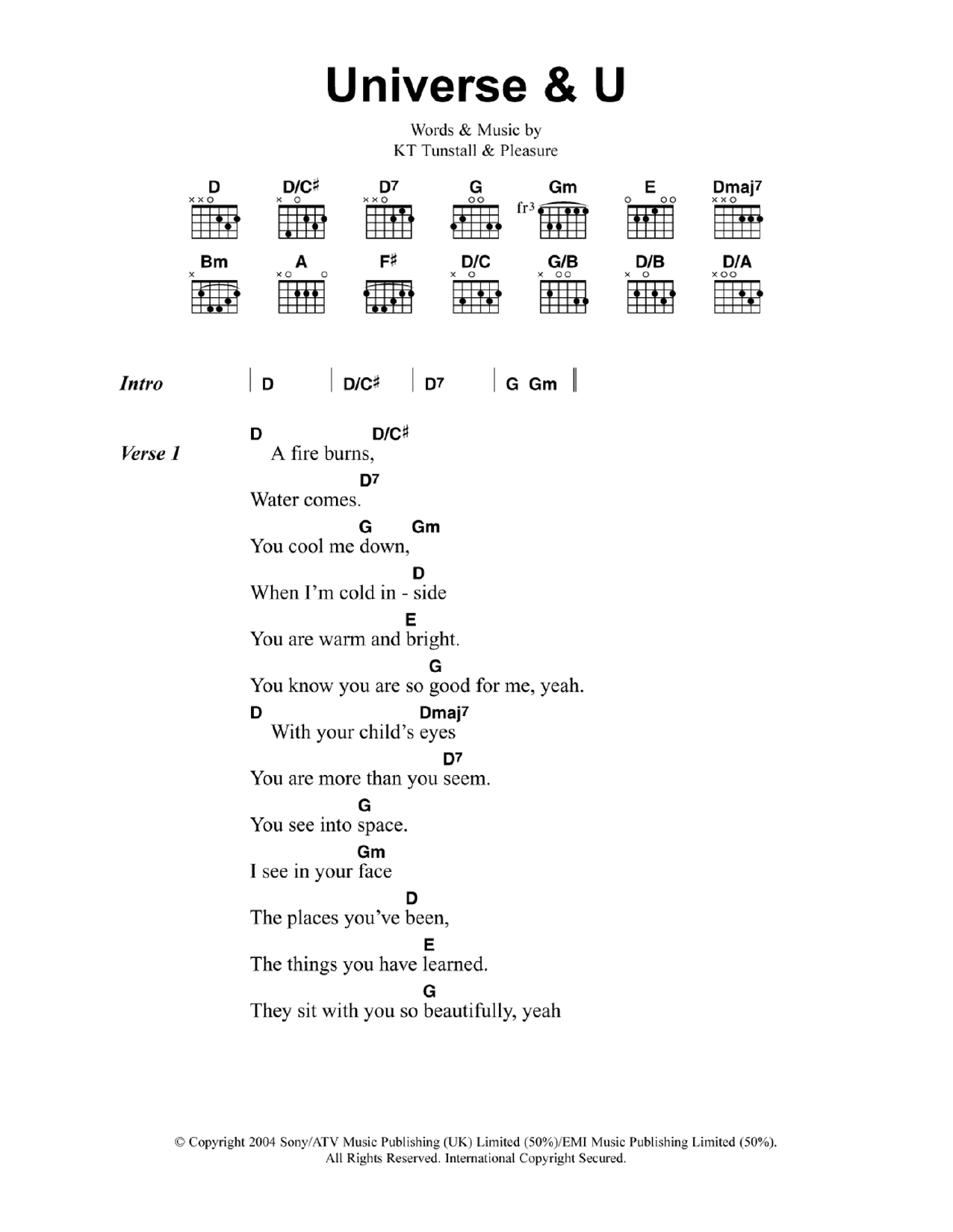 KT Tunstall Universe & U sheet music notes and chords arranged for Guitar Chords/Lyrics