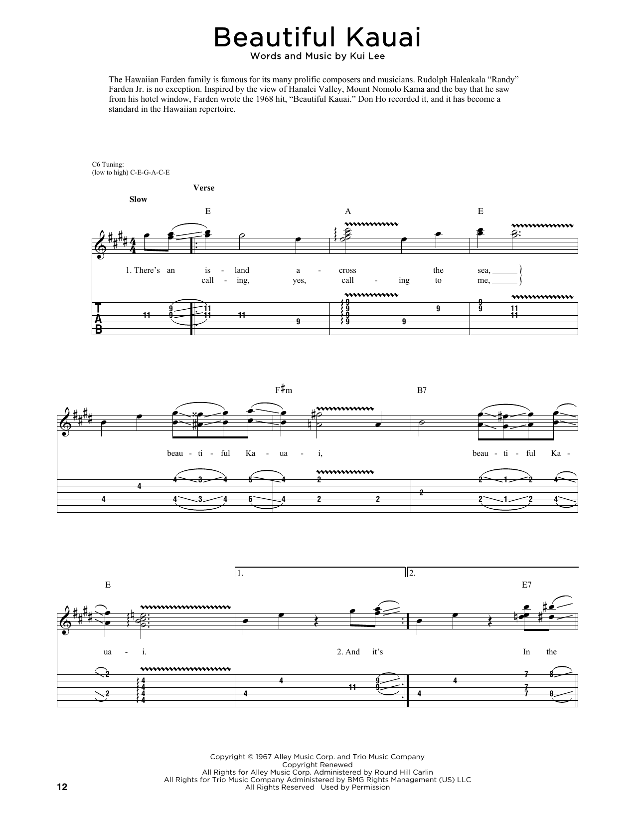 Kui Lee Beautiful Kauai (arr. Fred Sokolow) sheet music notes and chords arranged for Guitar Tab