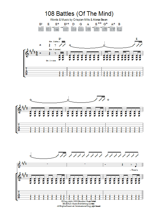 Kula Shaker 108 Battles (Of The Mind) sheet music notes and chords arranged for Guitar Tab