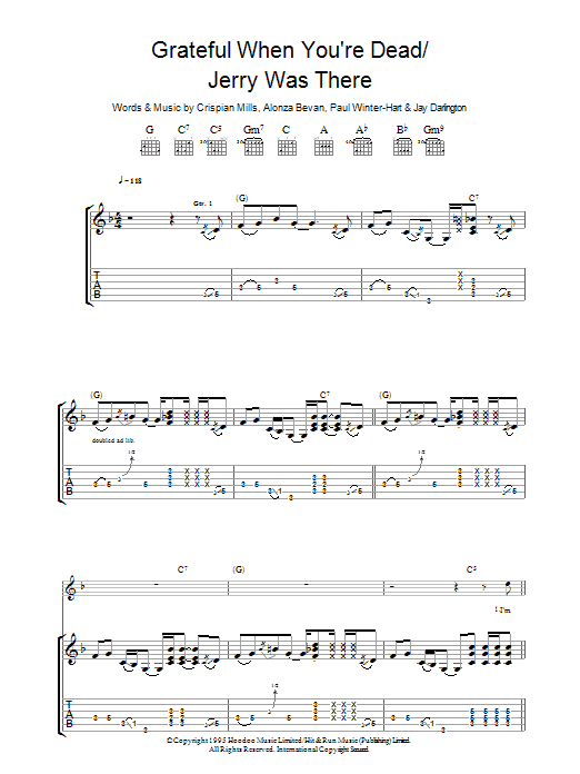 Kula Shaker Grateful When You're Dead/Jerry Was There sheet music notes and chords arranged for Guitar Chords/Lyrics