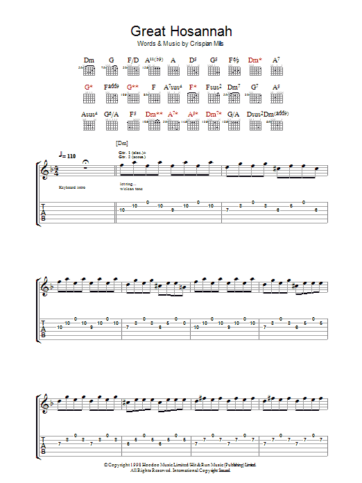 Kula Shaker Great Hosannah sheet music notes and chords arranged for Guitar Chords/Lyrics