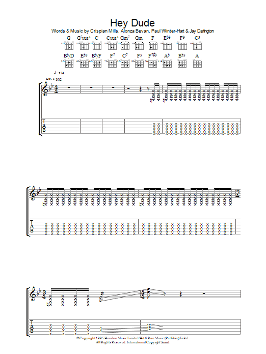 Kula Shaker Hey Dude sheet music notes and chords arranged for Piano, Vocal & Guitar Chords