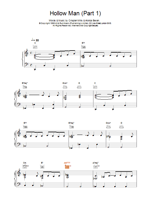Kula Shaker Hollow Man (Part 1) sheet music notes and chords arranged for Piano, Vocal & Guitar Chords