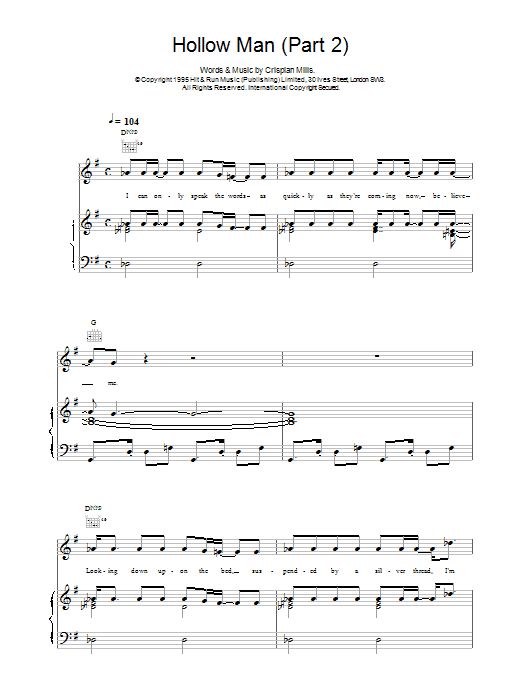 Kula Shaker Hollow Man (Part 2) sheet music notes and chords arranged for Piano, Vocal & Guitar Chords