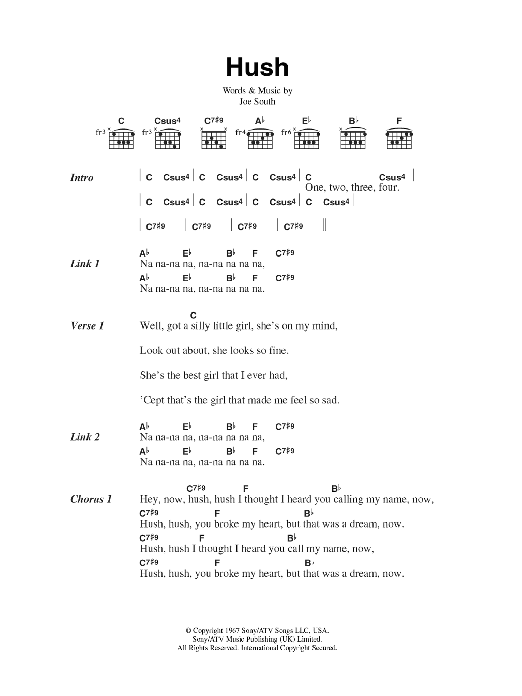 Kula Shaker Hush sheet music notes and chords arranged for Guitar Chords/Lyrics