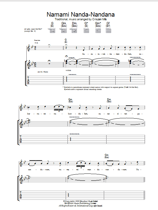 Kula Shaker Namami Nanda Nandana sheet music notes and chords arranged for Guitar Tab