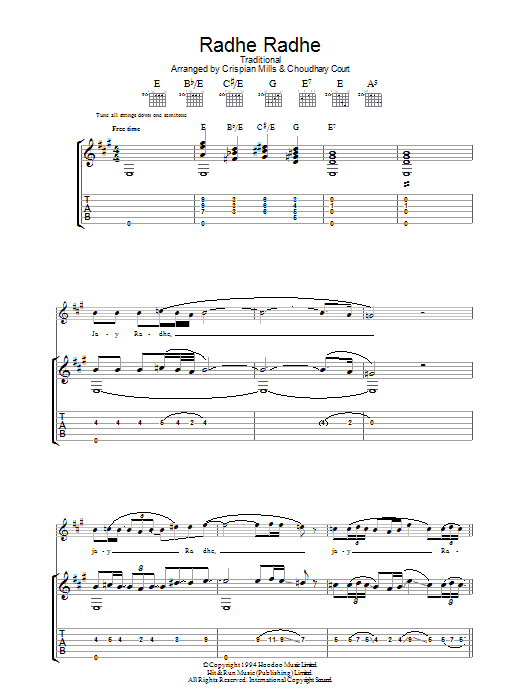 Kula Shaker Radhe Radhe sheet music notes and chords arranged for Guitar Tab