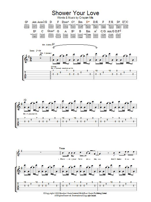 Kula Shaker Shower Your Love sheet music notes and chords arranged for Guitar Chords/Lyrics
